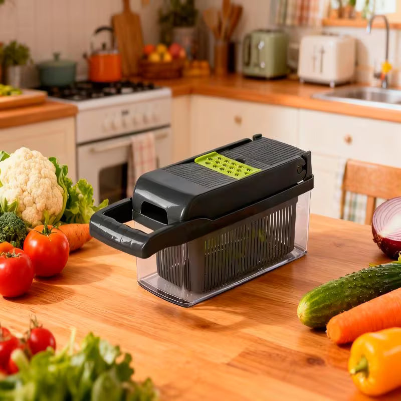 Multifunctional Vegetable Cutter with Gray Container