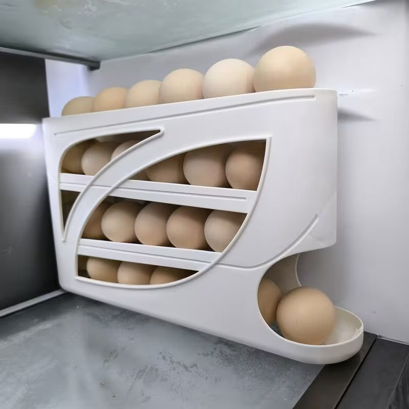 Rolling Egg Holder (Space-saving Side-door Design, Holds 30 Eggs, Smooth and Glossy Finish)