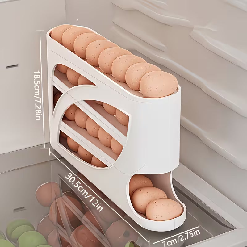 Rolling Egg Holder (Space-saving Side-door Design, Holds 30 Eggs, Smooth and Glossy Finish)