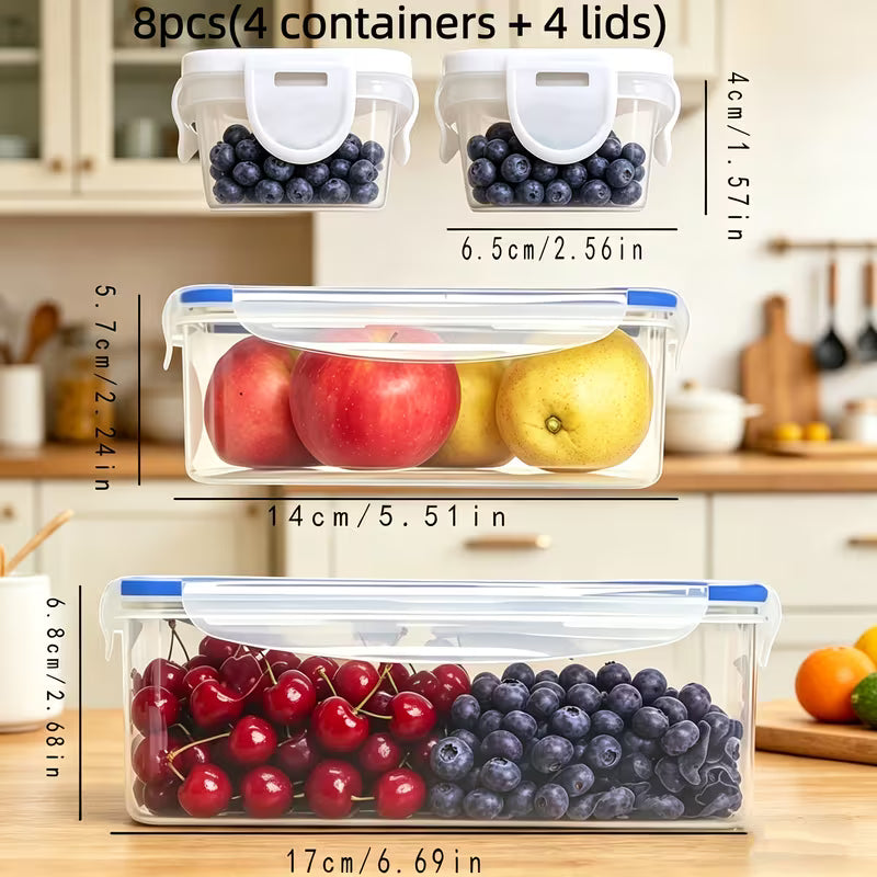 (4 Containers + 4 Lids) Multi-Size Food Storage Containers with Airtight Lids - Suitable for Storing a Variety of Foods Such As Fruits, Vegetables, Pasta, Etc. - Microwaveable,
