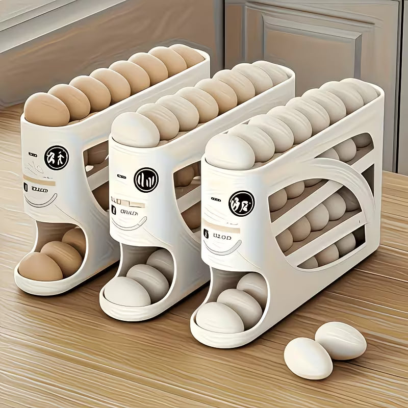 Rolling Egg Holder (Space-saving Side-door Design, Holds 30 Eggs, Smooth and Glossy Finish)