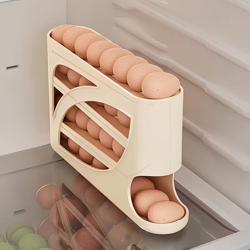 Rolling Egg Holder (Space-saving Side-door Design, Holds 30 Eggs, Smooth and Glossy Finish)