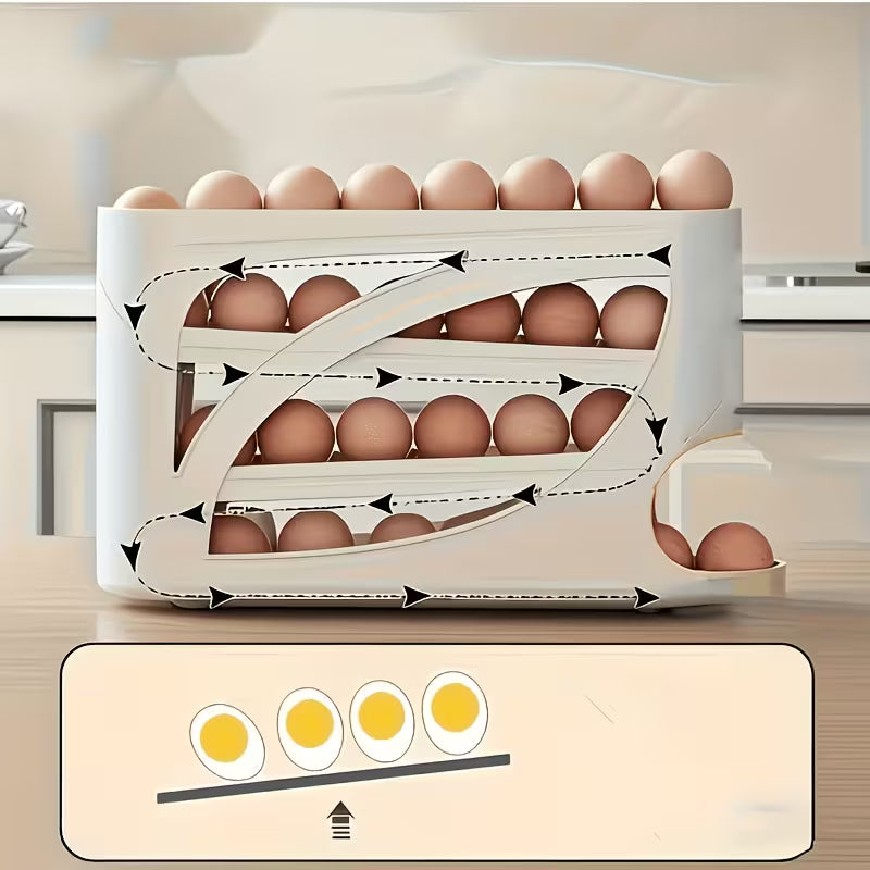 Rolling Egg Holder (Space-saving Side-door Design, Holds 30 Eggs, Smooth and Glossy Finish)