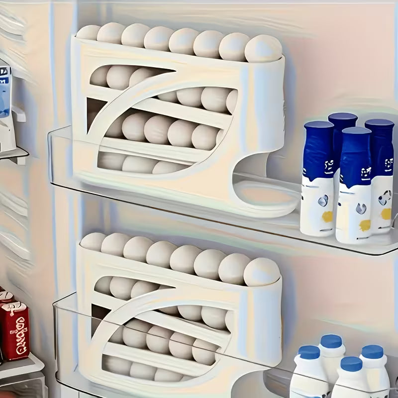 Rolling Egg Holder (Space-saving Side-door Design, Holds 30 Eggs, Smooth and Glossy Finish)