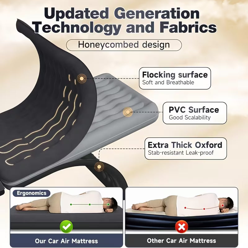 Car Backseat Inflatable Mattress (High Quality Portable Air-Bed w/ 2 Pillows)