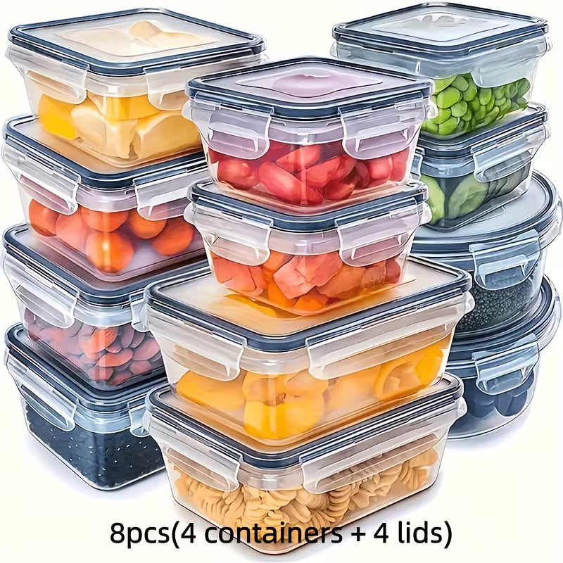 (4 Containers + 4 Lids) Multi-Size Food Storage Containers with Airtight Lids - Suitable for Storing a Variety of Foods Such As Fruits, Vegetables, Pasta, Etc. - Microwaveable,