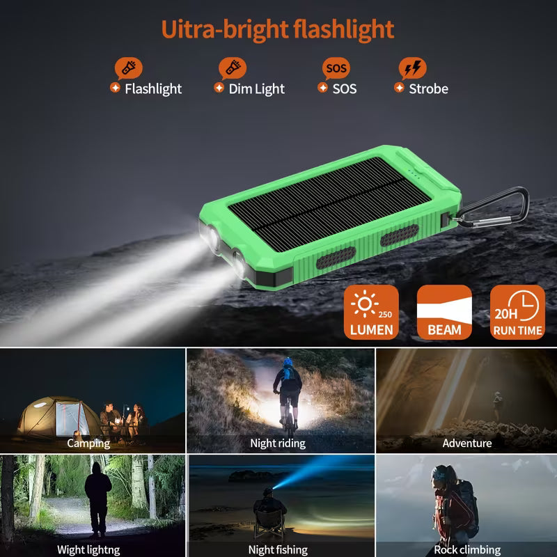Solar Power Bank USB INPUT 12800MAh/Ultra Bright Flashlight and Compass Integrated