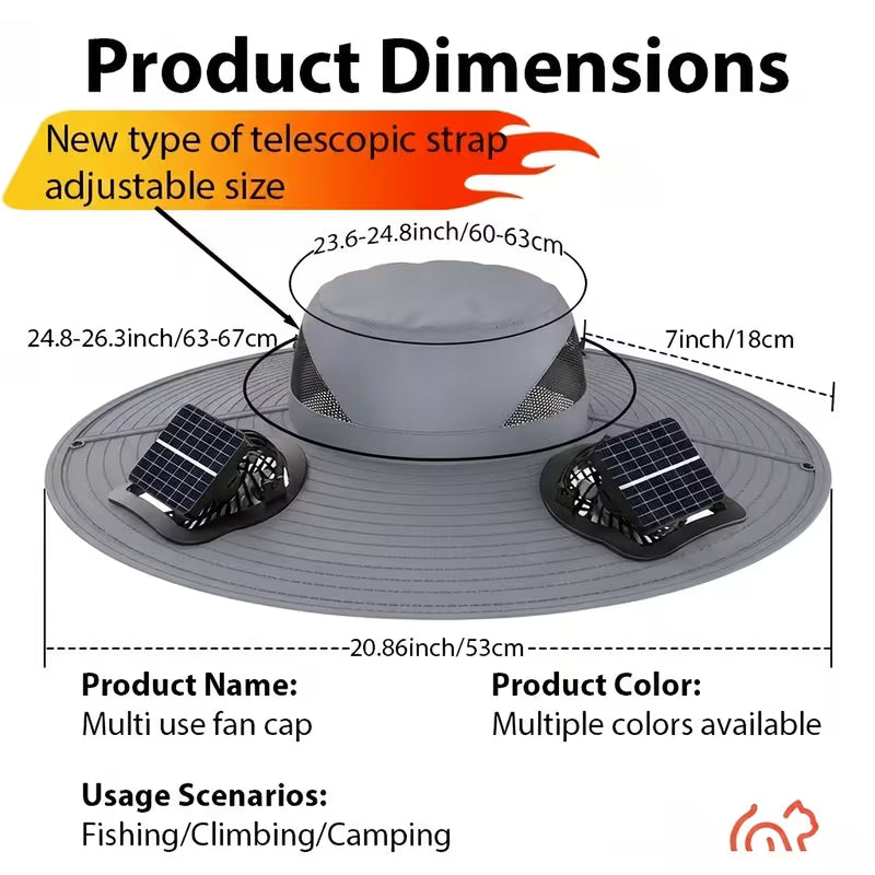 SOLAR FAN HAT (USB CHARGING,ADJUSTABLE STRAP)